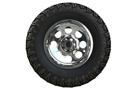 Wheel car with chrome rim, side view. 3D renderingの写真素材