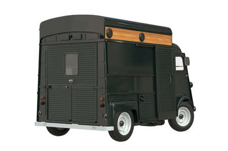 Food truck eatery cafe green. 3D rendering