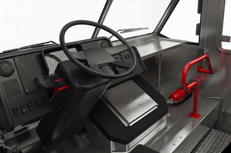 Van interior cabin dashboard, close view. 3D rendering