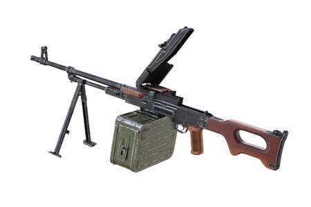 Gun automatic firearm with bullet and magazine. 3D rendering