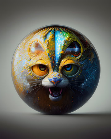3d fantasy illustration of a mystery ball with a face of a unknown animalの素材