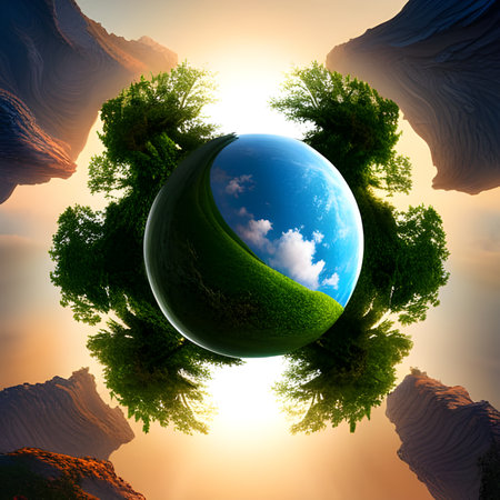 Green earth with trees and clouds in the sky - Yin Yangの素材
