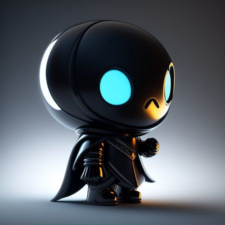 3d illustration of a cute black ghost with big blue eyesの素材