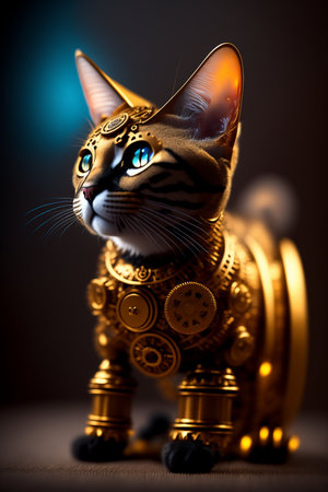 a Golden Cat with a Steampunk Mechanismの素材