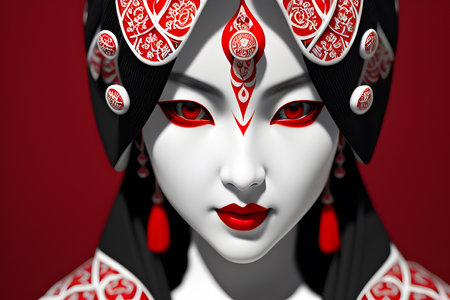 Blossoming Geisha: A Perfect Composition of Red, Black, and White.の素材