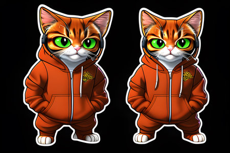 Red cat with green eyes in a hoodie.の素材