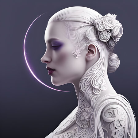 A Stunning Fantasy Portrait of a woman in Monochrome and White Artの素材