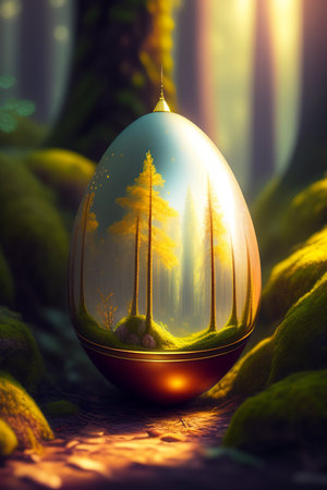 Fantasy egg with forest in the backgroundの素材