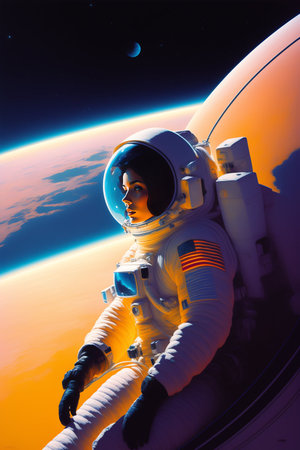 Astronaut woman in outer space.の素材