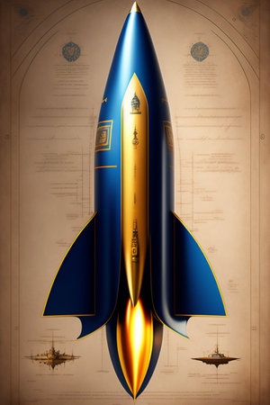 Rocket in vintage style with blueprintの素材