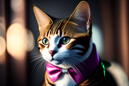 Portrait of a beautiful cat with a bow tieの素材