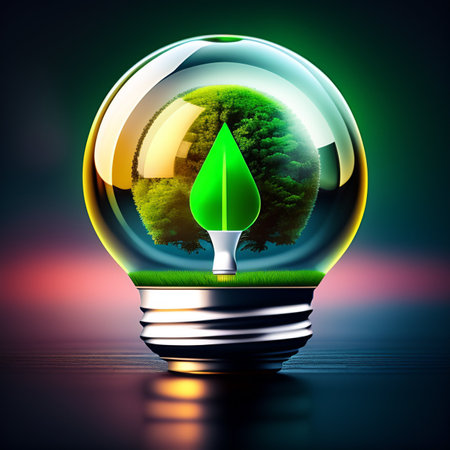 Ecology concept. Green tree inside the light bulbの素材