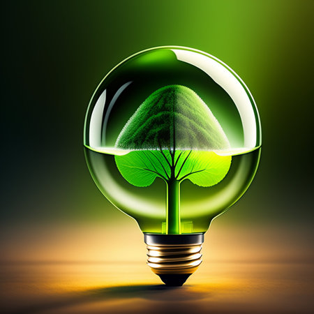 Ecology concept with green tree inside a light bulbの素材
