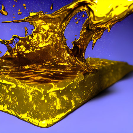 Liquid gold bar on a purple background.の素材