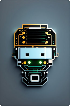 Robot face made with circuit board and microchip.の素材