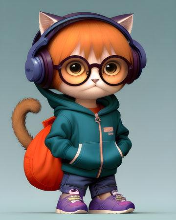 Clawsome Style: A Hip Cat in a Hoodie, Sneakers, headphone,and Glassesの素材