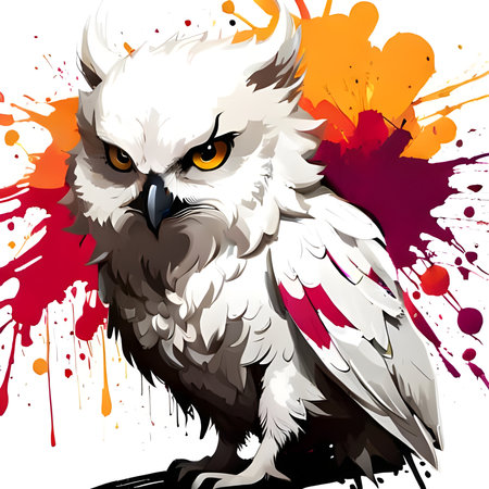 White owl on a colorful background with splashes. Vector illustration.の素材