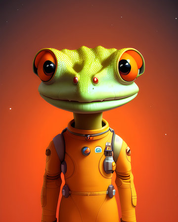 Space Gecko Goes Galactic in an Orange Space Suit.の素材