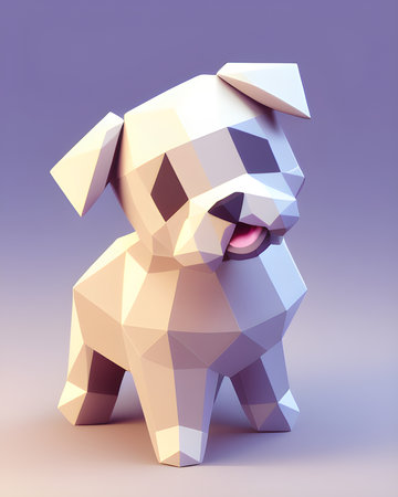 Low poly dog, low poly style, 3d render illustration.の素材