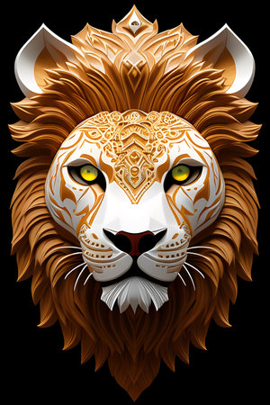Lion head vector illustration isolated on black background.の素材