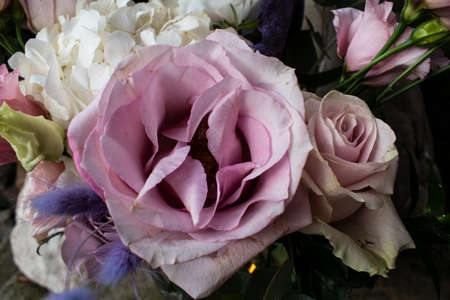 Pink bouquet. Different flowers. Romantic moodの写真素材