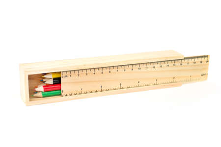 color pencil in a wood boxの写真素材