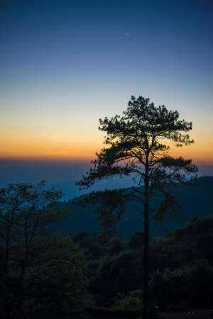 Beautiful sunset nature background Mountains and sky ,huai nam dang national park,Chiang Mai...