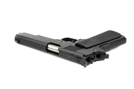 gun and ammo isolated on whiteの写真素材