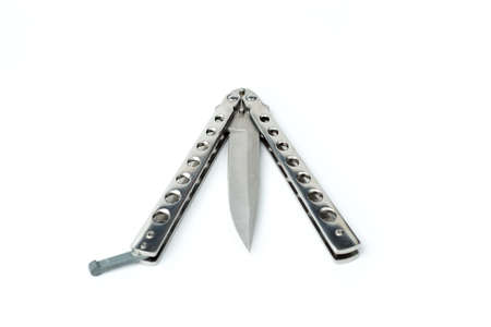Steel butterfly knife (balisong) on white background