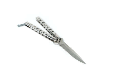 Steel butterfly knife (balisong) on white backgroundの写真素材