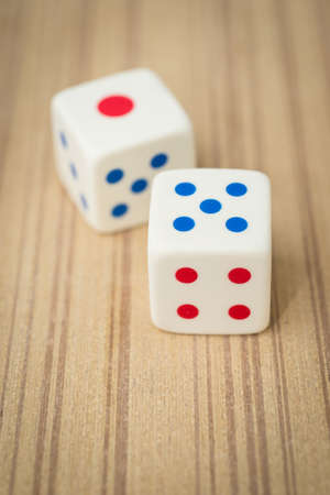 Casino dices on a wooden