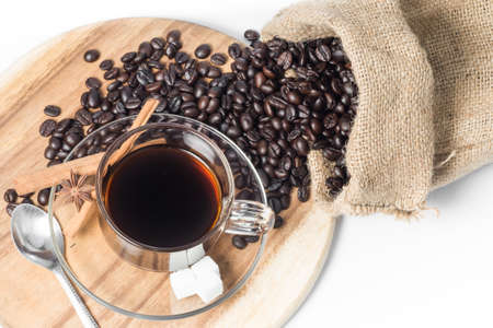 black coffee set on background