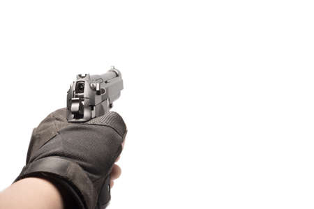 hand hold gun isolated on white