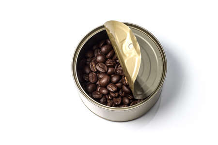 coffee bean in can on white backgroundの写真素材