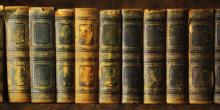 nine old books in a rowの写真素材