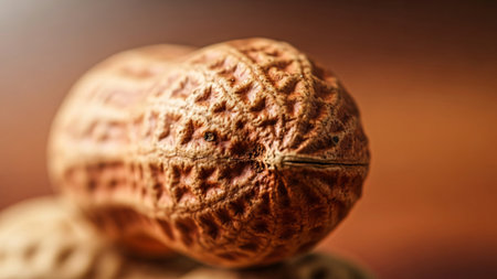 Macro image of walnuts on wooden table. Selective focusの素材