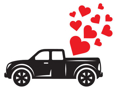 Vector illustration of the pickup truck with love heartsのイラスト素材