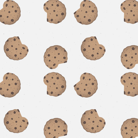 Bitten chocolate chip cookie seamless pattern, vector illustrationのイラスト素材
