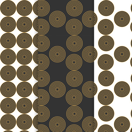 Set of three seamless patterns with golden circles, two with transparent backgroundのイラスト素材