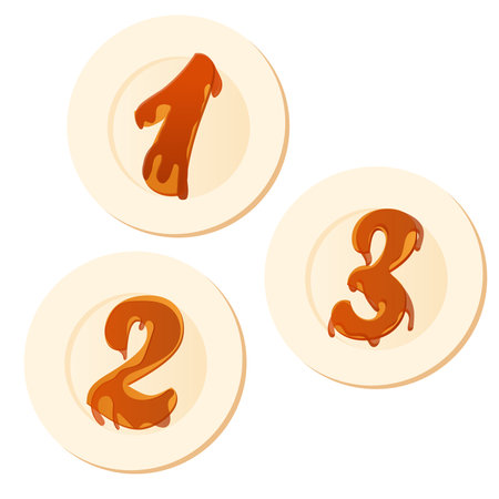 Sweet numbers one two and three with caramel on a plateのイラスト素材