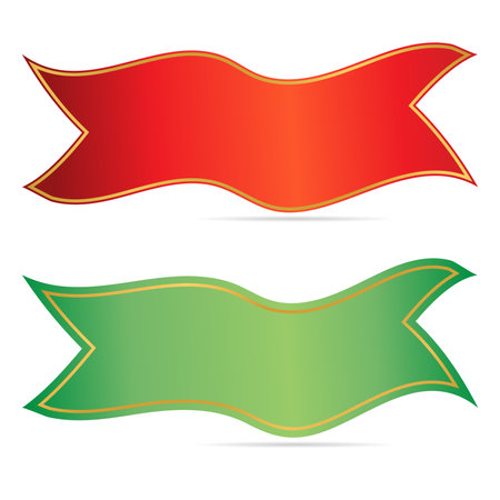 Two ribbons red and green with gold frameのイラスト素材
