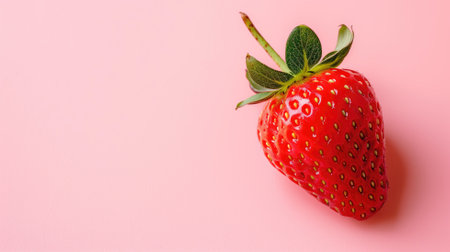 Single ripe strawberry on pink backgroundの素材