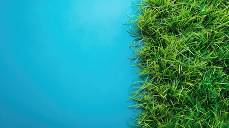 Green grass at bottom with clear blue background aboveの素材