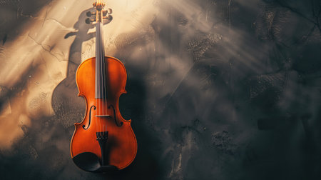 Violin with dramatic shadows on textured backgroundの素材