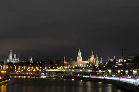 Night view of Moscow river, Kremlin and Zaryadye, Moscow, Russiaの写真素材