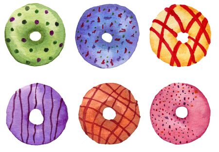 Watercolor hand painted donuts setの写真素材