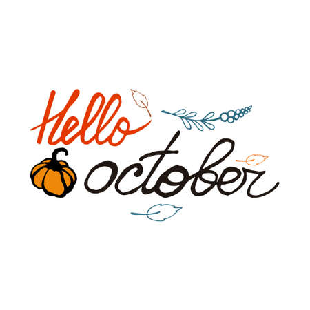 Hand written hello october lettering with decorのイラスト素材