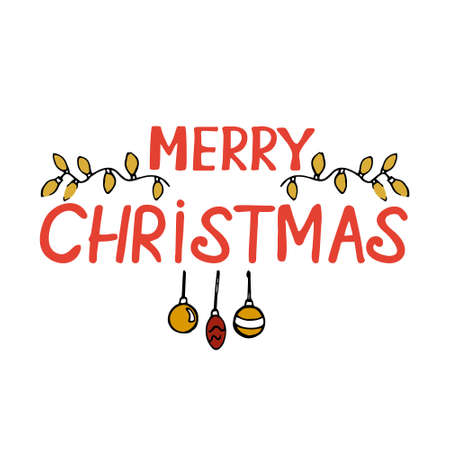 Merry christmas lettering with decor on white backgroundのイラスト素材