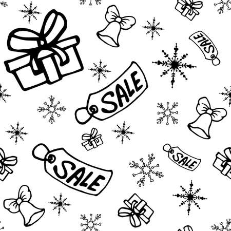 Christmas sale seamless pattern on white backgroundのイラスト素材