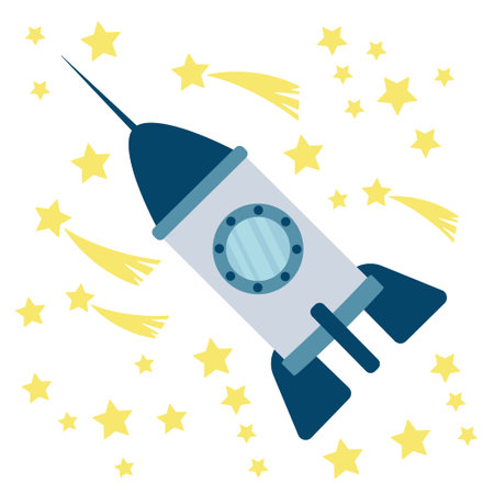 Colorful space ship clipart on white backgroundのイラスト素材